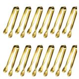 JCREN 12 Pcs Serving Tongs, Small Serving Utensils for Parties Catering Gold Tongs, Food-Grade 304 Stainless Steel Mini Appetizer Tongs for Tea Party Coffee Bar, 4 Inches - Gold