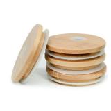 TERESRY 4 Pack Bamboo Lids for Glass with Straw Hole, 2.75 inch/70 mm Wooden Lids for 16 OZ Beer Can Cups, Replacement Canning Lids for Regular Mouth 20 OZ 24 OZ Glass