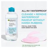 Garnier Micellar Water For Waterproof Makeup, Hydrating Facial Cleanser & Makeup Remover, Suitable for Sensitive Skin, Vegan, Cruelty Free, 13.5 Fl Oz (400mL), 1 Count