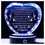 Gifts for Mother in Law with Colorful LED Base Unique Crystal Heart to My Mother in Law Mothers Day Christmas Birthday Gift Best Bonus Mom Gifts from Daughter/Son in Law