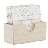 Juvale Wooden Coasters Set of 6-3.8 in, White, Square, Farmhouse Style - Coaster Holder for Coffee Table & Bar Decor - Kitchen & Living Room Decor