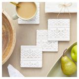 Juvale Wooden Coasters Set of 6-3.8 in, White, Square, Farmhouse Style - Coaster Holder for Coffee Table & Bar Decor - Kitchen & Living Room Decor