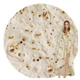 SeaRoomy Burritos Tortilla Blanket, Realistic Food Wrap Blanket Double Sided, Novelty Funny Tortilla Round Soft Blankets (Beige, 47 inches)
