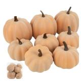 Ghrdopy Fake Pumpkins, 8 Pcs Orange Artificial Pumpkins, Plastic Pumpkins for Thanksgiving Party Table Centerpiece Autumn Home Decoration-C