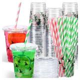 Yungyan 50 Pack Witch Theme Party Plastic Cups 12oz Halloween Pink and Green Cups with Lids and Straws Witch Party Decorations for Movie Theme Birthday Supplies