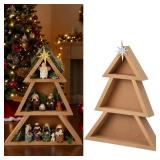 AceOrbit 3 Tier Wooden Christmas Tree Display Shelf Christmas Tree Shaped DIY Ladder Shelves for Winter Xmas Decoration Centerpiece Home Living Room Bedroom Decor
