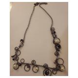 Gunmetal Circle Chain Pearl Necklace