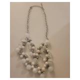 White Beaded Cluster Statement Necklace