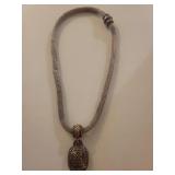 Sterling Silver Mesh Necklace with Two-Tone Pendant