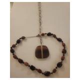 Brown Agate Beaded Necklace with Pendant