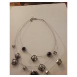 Multi-Strand Silver and Black Stone Statement Necklace