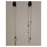Long Chain Silver Tassel Necklace with Red Pearl