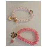 Pink Crystal Beaded Bracelets with Charm Set