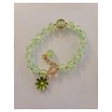 Pastel Crackle Glass Beaded Bracelet with Daisy Charm