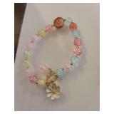 Pastel Crackle Glass Beaded Bracelet with Daisy Charm