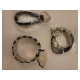 Silver Bird and Leaf Bracelet Set with Black Leather Keychain