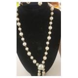Pearl Necklace and Bracelet Set with Silver Accents