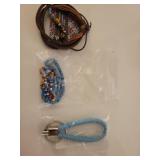 3 Piece Mixed Jewelry Set - Leather Bracelet, Beaded Necklace & Key Chain