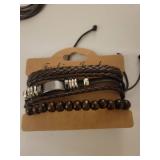 Handmade Leather and Wood Bead Bracelet Set
