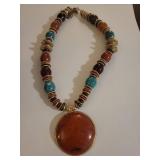 Multi-Strand Turquoise and Pearl Necklace with Carnelian Pendant