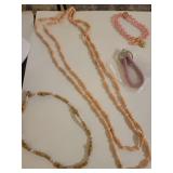 Beaded Necklace Collection - Pink Coral and Wood