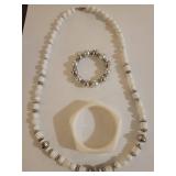 White Bead Necklace with Silver Accent Set