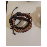 Handmade Wooden Bead and Leather Bracelet Set