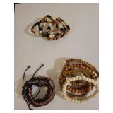 Handmade Wooden Bead and Leather Bracelet Set