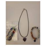 Handmade Jewelry Set - Heart Pendant Necklace and Beaded Bracelets