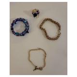 Fashion Jewelry Collection - Paris Name Chain, Blue Crystal Ring and Bracelets Set