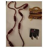 Paparazzi Jewelry Set - Red Beaded Necklace, Daisy Earrings and Boho Bracelets