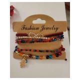 Paparazzi Jewelry Set - Red Beaded Necklace, Daisy Earrings and Boho Bracelets