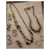 Green Fashion Jewelry Set with Necklaces and Hoop Earrings