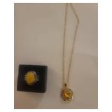Paparazzi Jewelry Set - Crystal Earrings, Yellow Ring and Pendant
