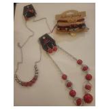 Paparazzi Red Stone Jewelry Set with Bracelet Stack