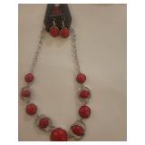 Paparazzi Red Stone Jewelry Set with Bracelet Stack