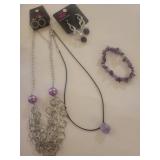 Purple Crystal and Silver Jewelry Set