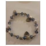 Jewelry Set - Natural Jade Bangle and Crystal Bracelet with Silver Hearts