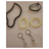 Jewelry Set with Jade Beads and Hourglass Keychains