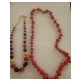 Natural Red Coral and Onyx Beaded Necklace