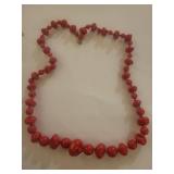 Natural Red Coral and Onyx Beaded Necklace