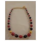 Natural Red Coral and Onyx Beaded Necklace