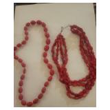 Red Coral Bead Necklace Set