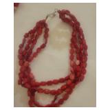 Red Coral Bead Necklace Set