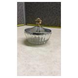 Cut Glass Candy Dish with Chrome Lid