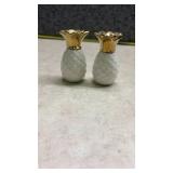 White Ceramic Pineapple Salt and Pepper Shakers with Gold Crown(SS)