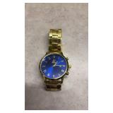 Gold Tone Watch with Blue Roman Numeral Dial