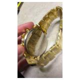 Gold Tone Watch with Blue Roman Numeral Dial