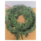 National Tree Company Pre-Lit Artificial Christmas Wreath Green Crestwood® Spruce Clear Lights  Decorated with Pine Cones  Berry Clusters  24 Inches