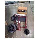 Medline Lightweight Foldable Transport Wheelchair with Handbrakes and 12-Inch Wheels  Red Frame  Black Upholstery - Retail: $129